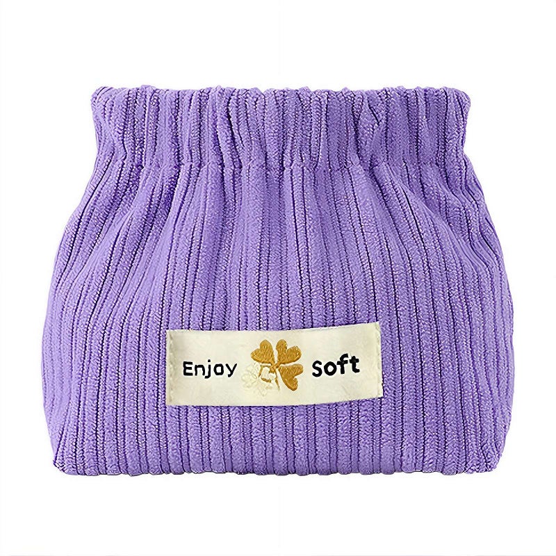 Corduroy Elastic Storage Bag, Mini Travel Cosmetic Bag, Portable Makeup StorageBag Hair Tie Organizer Storage Clutch, Cute Hair Clips Jewelry Organizer for Women (Purple 1pcs-M) - Image 1